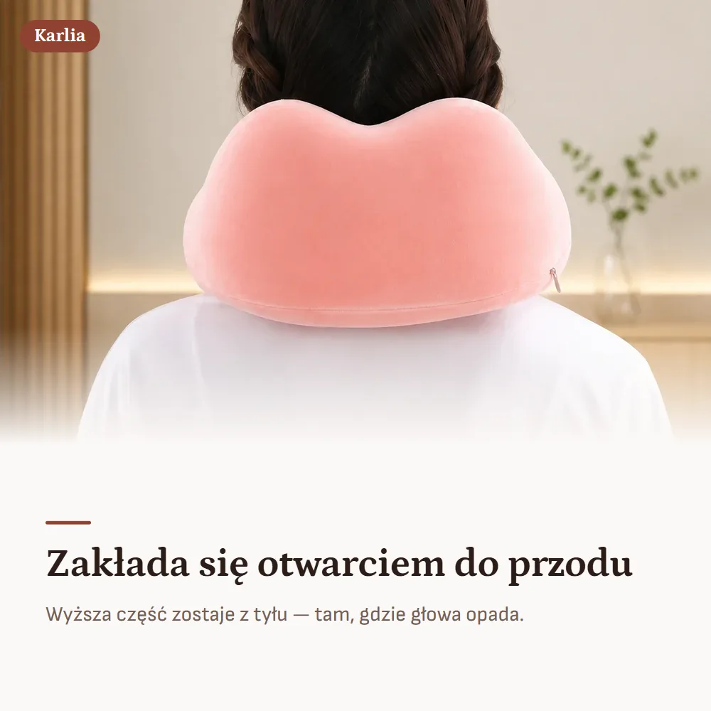 Karlia — Zakłada się otwarciem do przodu. Wyższa część zostaje z tyłu — tam, gdzie głowa opada.